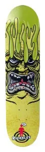 Girl Howard Rickkles skateboard deck: Close-up of a snarling green-yellow monster face with a thick lime slime dripping over its brow, in a cartoon style. The Girl logo and 'Rickkles' name appear at the bottom.