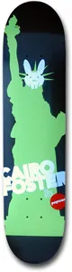 Popwar Rob Gonz skateboard deck: A green silhouette of the Statue of Liberty on a dark navy deck, with a white rabbit head in front of its face and large white lettering across the lower part.