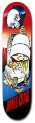 Blind Craig Icecream skateboard deck: Cartoon of a white ice-cream van with its roof peeled open, spilling ice cream and cones, while a large skull floats above it against a red-to-blue gradient. Rider name in red lettering at the tail.