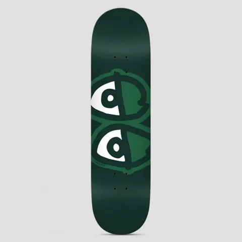 Krooked Eyes Easy Rider Green skateboard deck: Krooked eyes logo, a pair of large cartoon eyes with half of each filled green, in green outlines on a dark green deck.