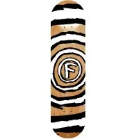 Foundation Hypno Natural skateboard deck: Foundation 'F' circle logo at the centre of a hypnotic spiral of ragged black and white rings, with the natural wood showing through.