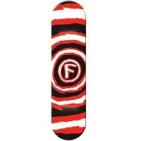 Foundation Hypno Red skateboard deck: Foundation 'F' circle logo at the centre of a hypnotic spiral of ragged red, black and white rings.