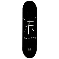 Foundation KOR Silver Foil skateboard deck: Rough hand-drawn white cross shape with short radiating lines above handwritten text on a black deck, with a small logo at the base.