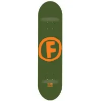 Foundation Doodle F Army/Orange PP skateboard deck: Orange hand-drawn letter F inside a rough circle, centred on a plain army green deck, with a small logo at the tail.