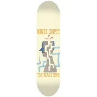 Toy Machine Mined Empty skateboard deck: Stylised grey and blue profile of a head with a maze-like channel running through it and a red spout on top, under orange western-style lettering, on a cream deck.