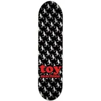 Toy Machine Runner Black PP skateboard deck: Repeating pattern of small white running skeleton figures on black in diagonal rows, with a red 'toy machine' logo in the lower half.