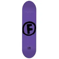 Foundation Doodle F Purple/Black PP skateboard deck: Hand-drawn style black letter F inside a rough circle, centred on a plain purple deck, with a small logo at the tail.