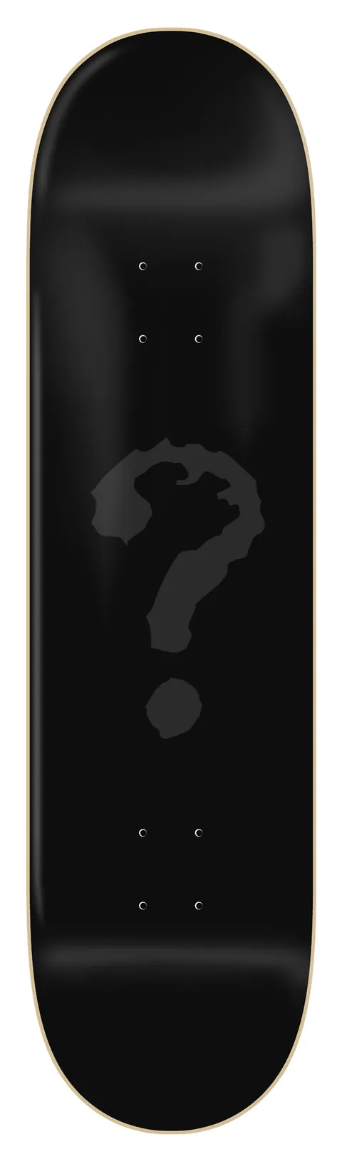Zero Trick Or Treat, Bailout - 1 skateboard deck: Plain black deck with a single dark grey, ragged-edged question mark in the centre and no other visible detail.